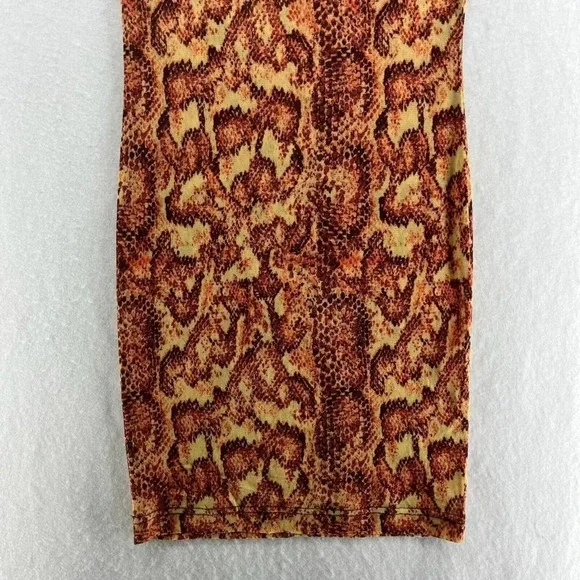 Urban Outfitters Dress Women's Sz Small Orange Mesh Snakeskin Mock Neck Bodycon - Picture 10 of 13